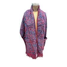 Vintage Multi Colored Pocket Wrap Shawl With Fringe