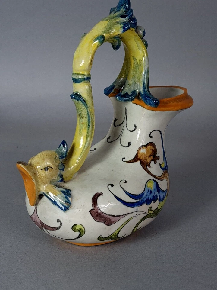 Curieuse verseuse faïence émaillée décor Renaissance salamandre Tours? B107 - Photo 3/4