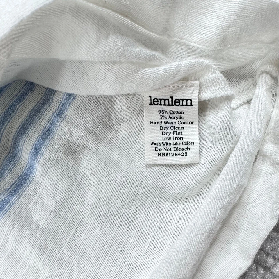 Blusa Top Lemlem Biftu Hombro Descubierto Blanco Azul Mujer XS Foto 3 de 4