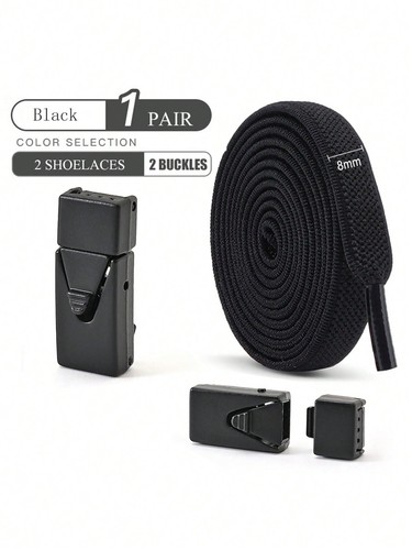 Magnetic Lock NoTie Elastic Shoelace Sneaker Flat Black Laces Trainer Kids Adult - Imagen 3 de 40