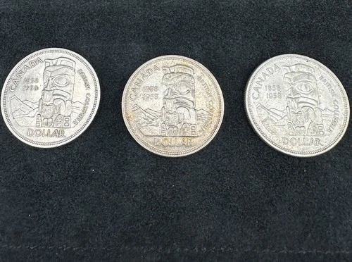 1958 Canada Silver Dollars (Lot of X3) – 80% Silver – Totem Pole – No Reserve