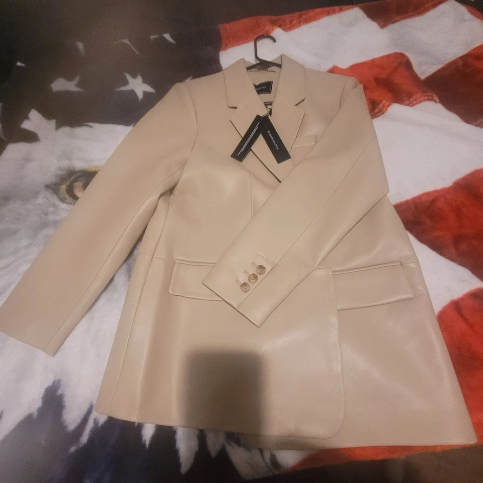 BCBGMAXAZRIA Mujer Cuero Moto Chaqueta Talla L Nuevo con Etiquetas Diseñador Abrigo de Lujo Foto 3 de 3