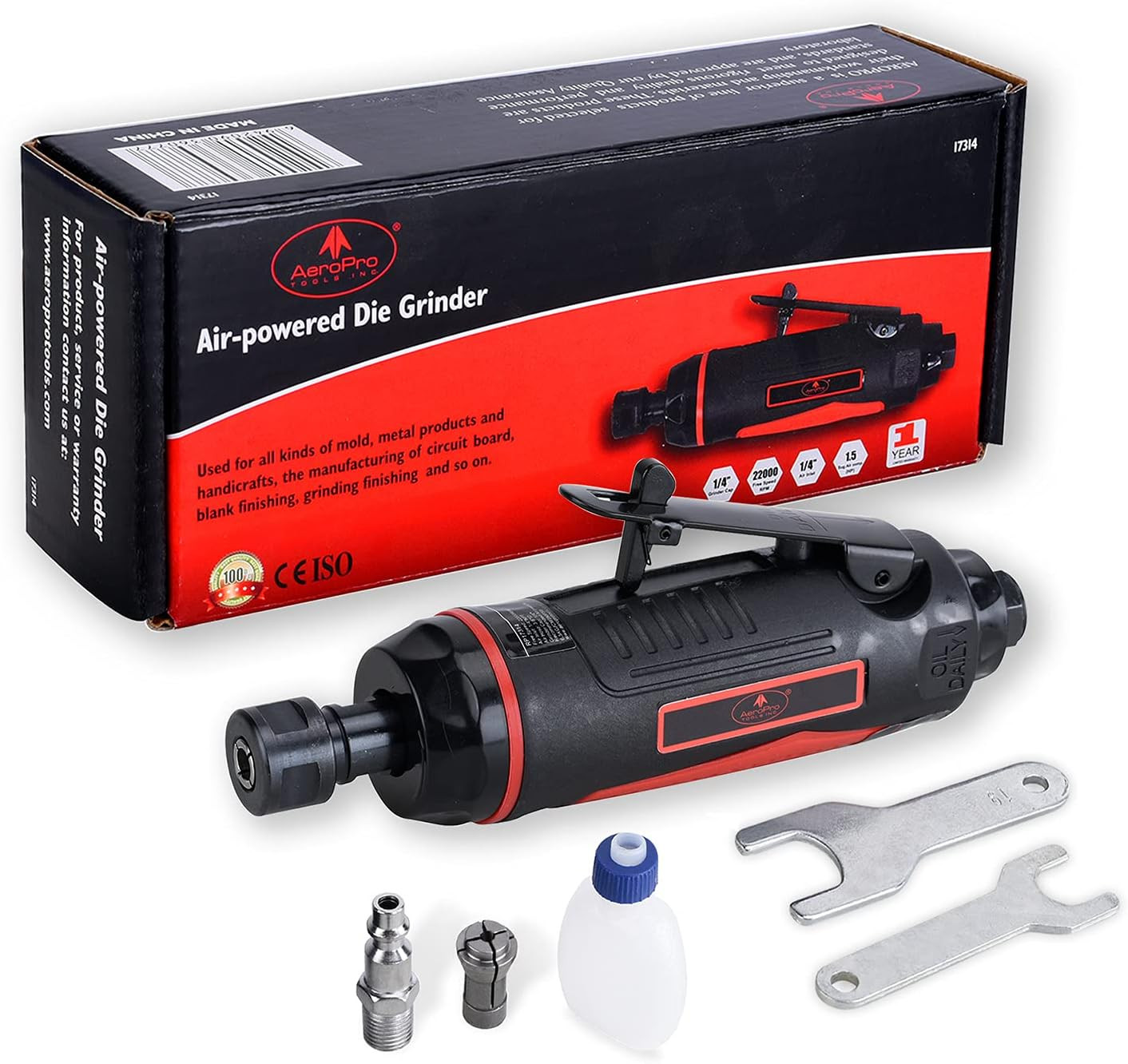 TOOLS 1/4-Inch Mini Air Straight Die Grinder AP17314 with 1/4 Collect, 22000 RPM