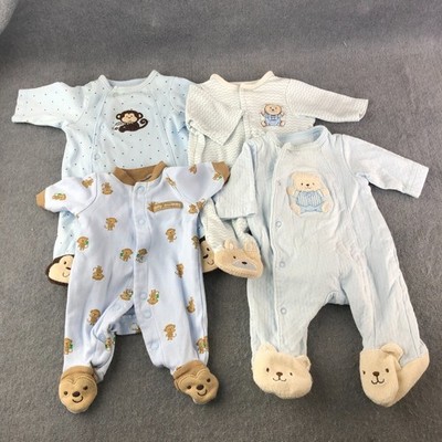 ALL Preemie Premature Baby Boy Cotton Footed Sleeper Pajama Lot 0f 4