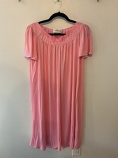 Miss Elaine Nightgown Embroidery Pink Short Sleeve Size Small Nylon Granny Silky
