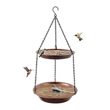 Hanging Bird Bath for Outdoor, 2-in-1 Antique Copper Metal Bird 2 In 1