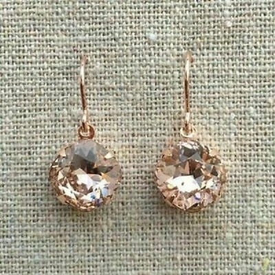 3Ct Round Lab Created Solitaire Morganite Drop Dangle Earrings Rose Gold Plated