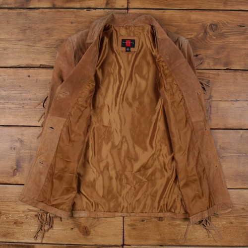 Vintage Gallery Wildleder Fransen Jacke M Damen 90er beige Knopfleiste gefüttert hellbraun - Bild 5 von 11
