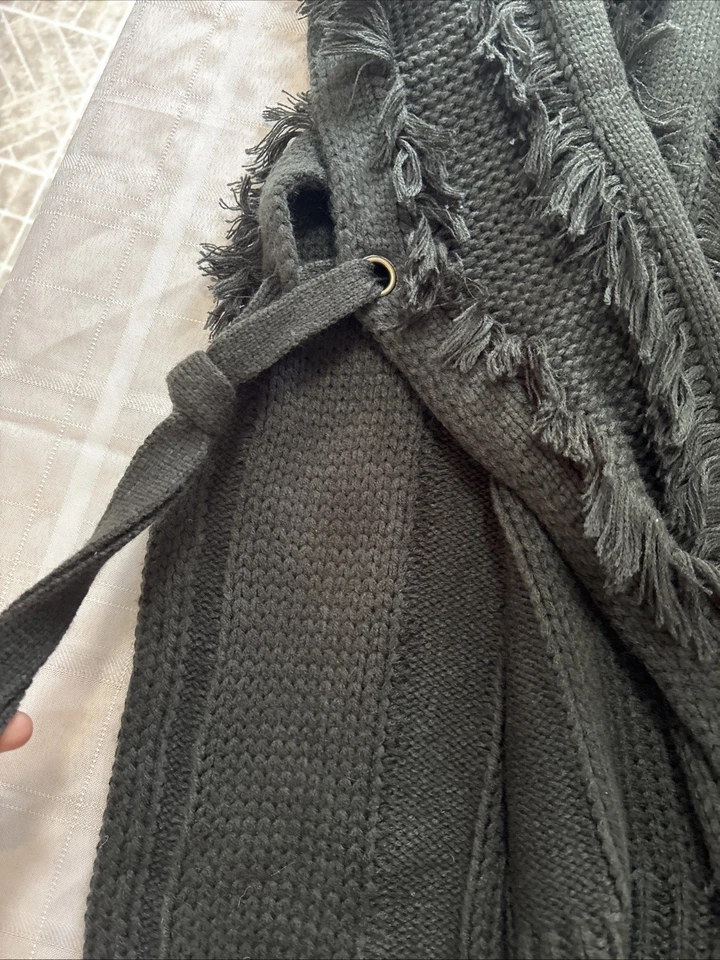 Rebecca Minkoff Black Shawl Wrap Knitted Fringe, Soft, Comfy Warm OS - Image 4 of 4