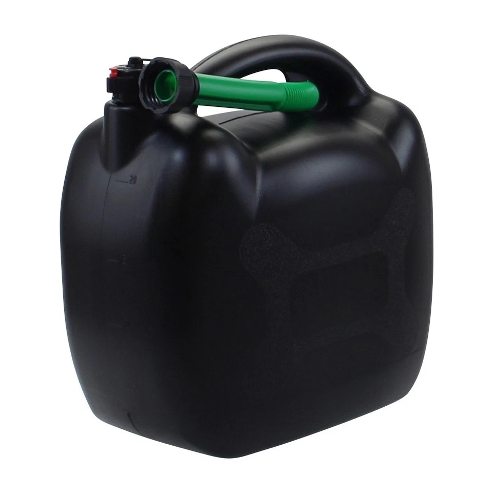 Benzinkanister 20L schwarz Kunststoff mit Einfüllschlauch grün, UN-Zulassung - Bild 1 von 4