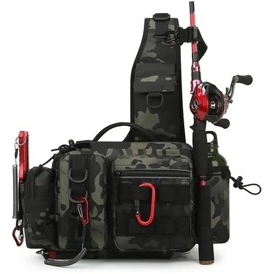 Angelgeräte Rucksack Sling Bag mit Rutenhalter Ausrüstung Aufbewahrung Köderbox Organisieren