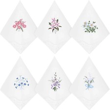6Pcs Ladies Cotton Handkerchiefs Vintage Floral Embroidered Lace White Hankies