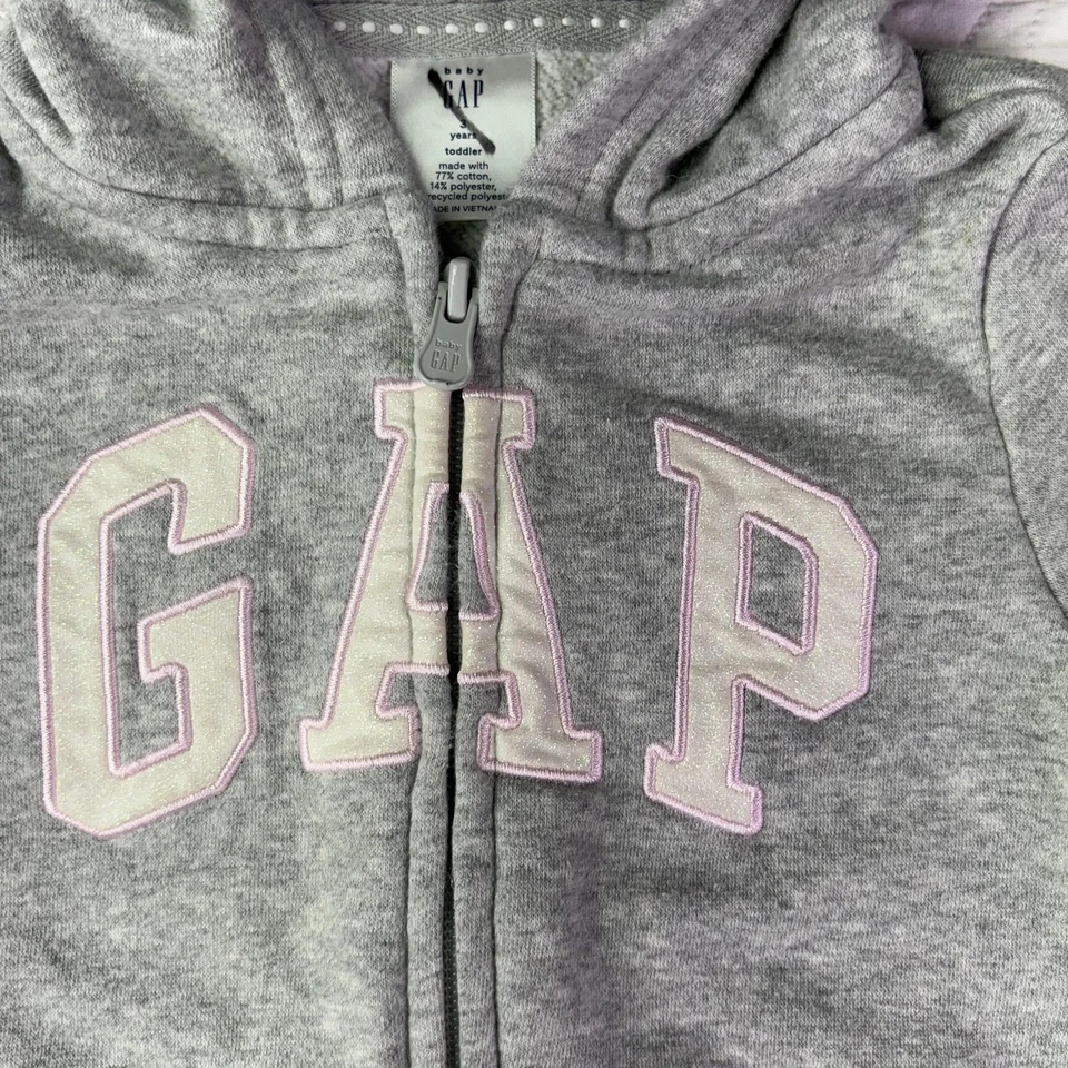 Sudadera con Capucha Baby Gap Niño Pequeño 3 Años Gris Cremallera Completa Brillo Logo Polar Sudadera Foto 2 de 4