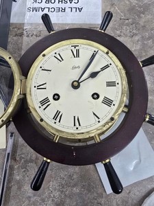 Vintage Schatz Ship's wheel, Royal Mariner nautical clock. dual wind up, works!