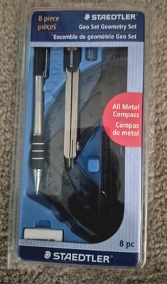 GEOMETRY SET by STAEDTLER ~ 8 PIECE  with ALL METAL COMPASS.
