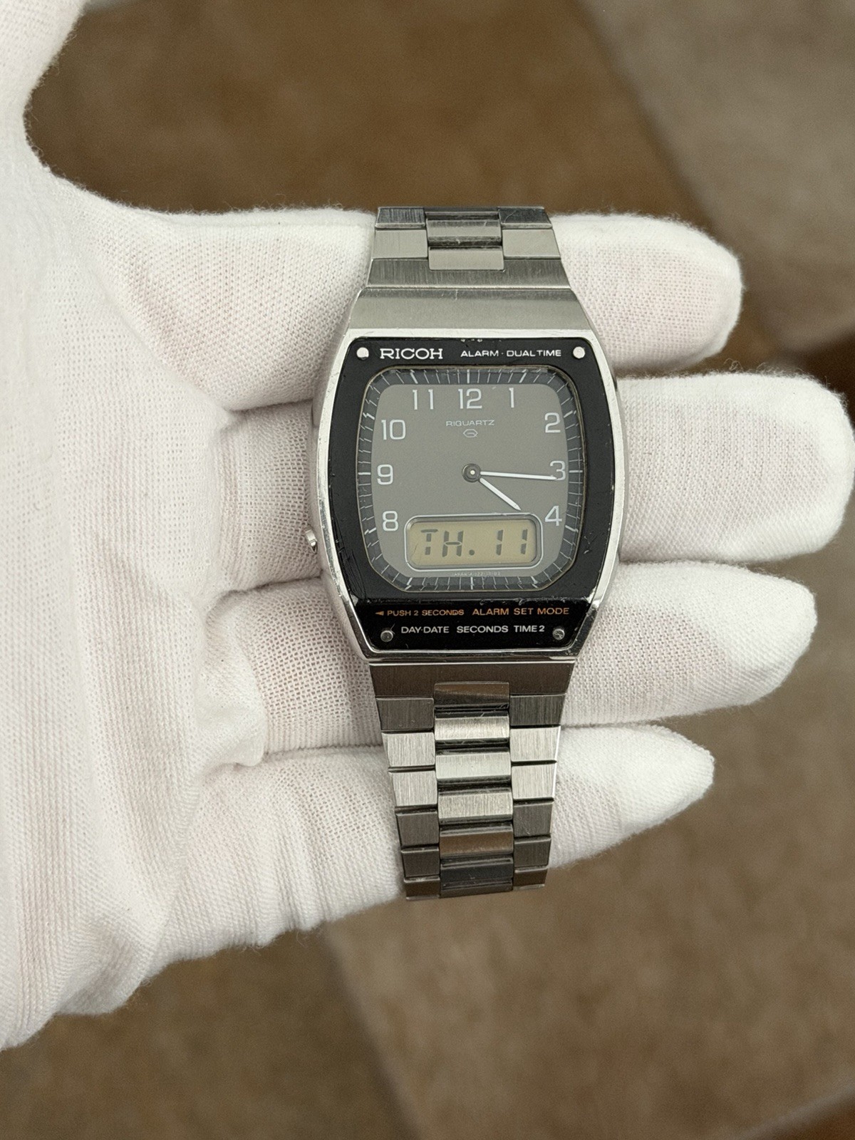 Rare Vintage Ricoh Riquartz Dual Time Alarm Ana-Digi Men’s Watch JDM 1970s