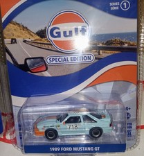 1989 FORD MUSTANG GT #718 LIGHT BLUE "GULF OIL" 1/64 DIECAST GREENLIGHT 