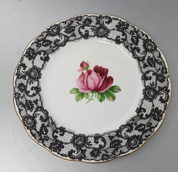 Royal Albert Senorita Salad Plate Black Lace Patten Rose England Discontinued - Image 2 of 3