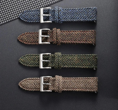 Genuine Leather Tweed Nylon Watch Strap 18mm 20mm 22mm Quick Release Band