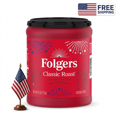 Folgers Classic Roast Ground Coffee, Medium Roast, 9.6 oz Canister New