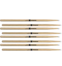 4 PACK ProMark Rebound 5A Hickory Drumsticks, Oval Nylon Tip