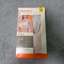 Warners Womens Medium 2 Pack Wireless Comfort Bra White Pink Side Smoothing
