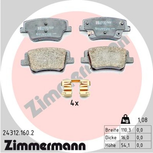 Zimmermann Bremsbelagsatz Scheibenbremse 24312.160.2 FüR Hyundai Santa FE 4 TM-image