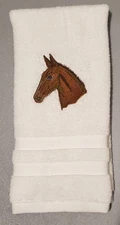Embroidered Mule Head on White Hand Towel