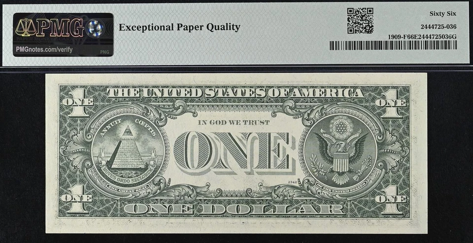 1977 $1 Federal Reserve Note PMG 66EPQ - Fancy Serial Number 45999945 - Image 3 of 3