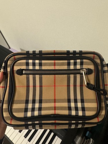 Burberry Nova Check Canvas Leather Trim Shoulder Bag Auth