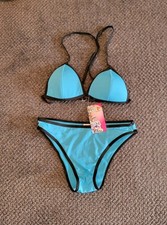 Blue Padded Bikini with Black Trim, Sz M - NEW