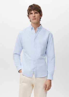 NEW MANGO Men's 100% cotton striped shirt BLUE SIZE M/100%AUTHENTIC