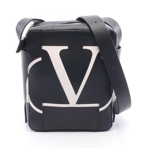 Valentino Garavani V Logo Messenger Bag Shoulder Bag Leather Black Used