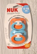 NUK Orthodontic 2 pack Pacifiers 6-18 Months Silicone Orange Blue handles