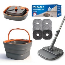 Collapsible Mop and Bucket Set, Spin Mop with Separate Dirty and Clean Water,...