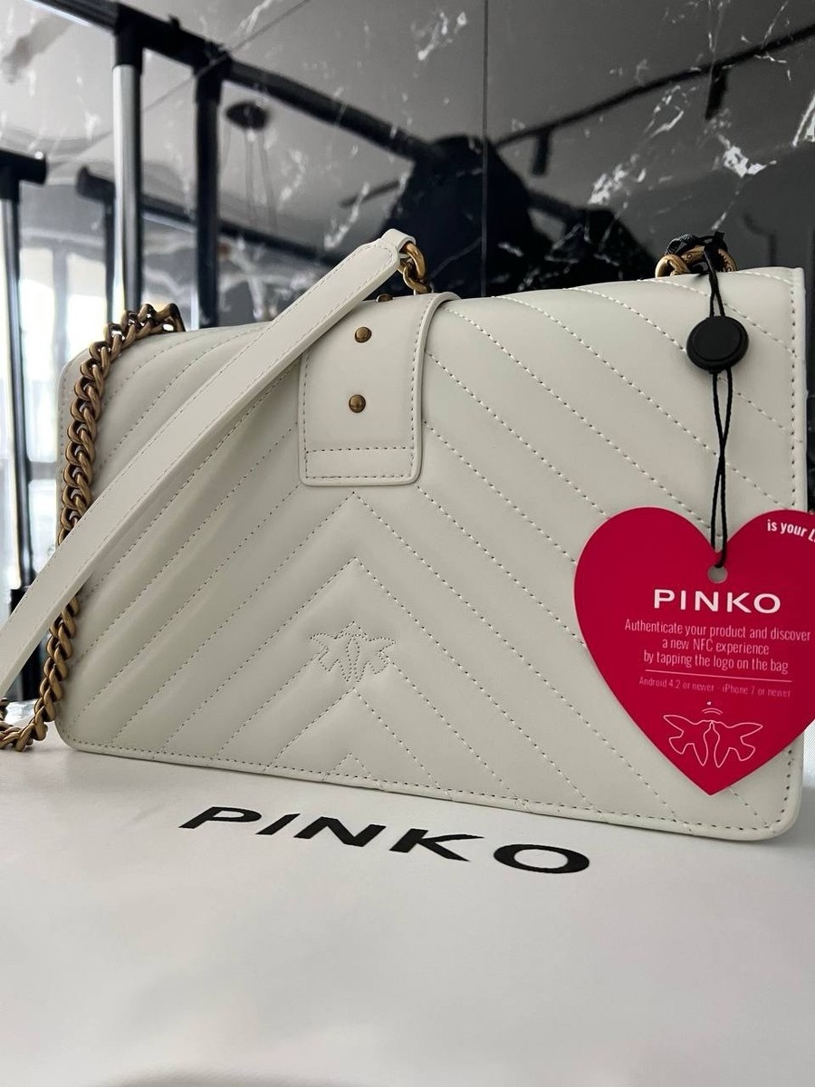 NWT PINKO Love One Classic BAG White Antique Gold Logo Auth