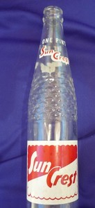 SUNCREST VINTAGE 1 PINT SODA BOTTLE 11" HIGH VERY CLEAN NUGRAPE BEV. CO. ATLANTA