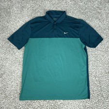 Nike Polo Shirt Mens Large Green Teal Golf Colorblock Dri-Fit Performance Top