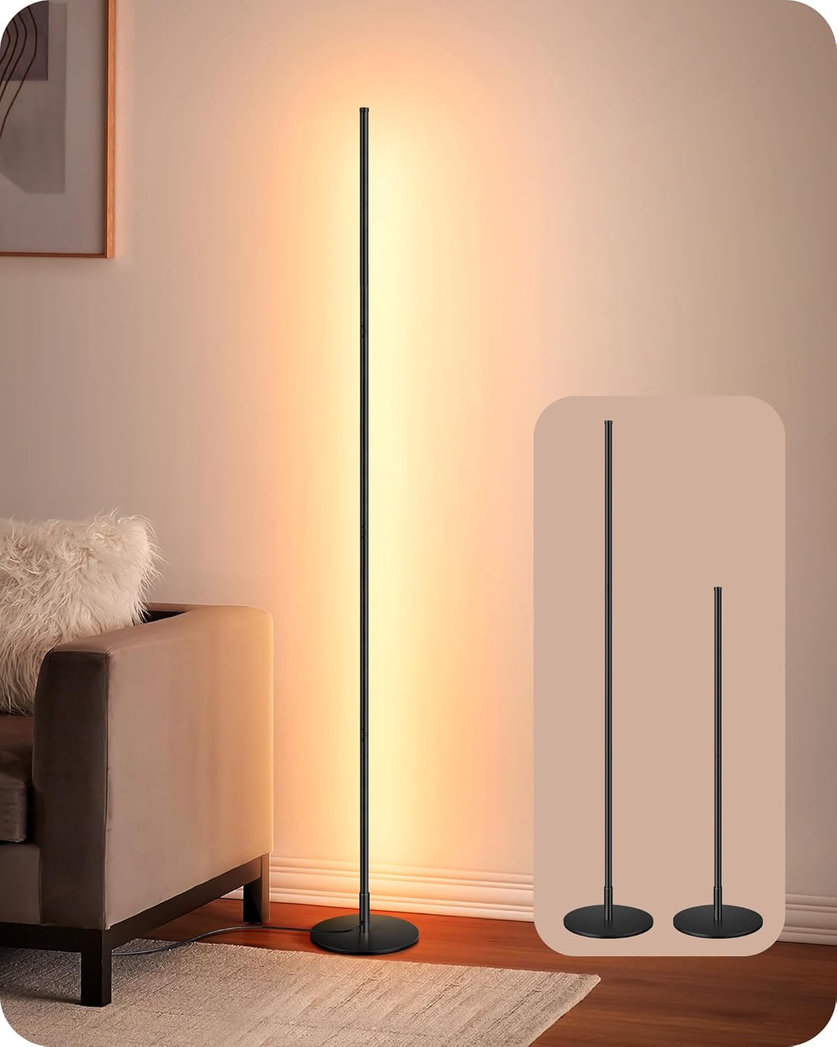 57.5in Adjustable LED Corner Floor Lamp with Dimmable Minimalist Design