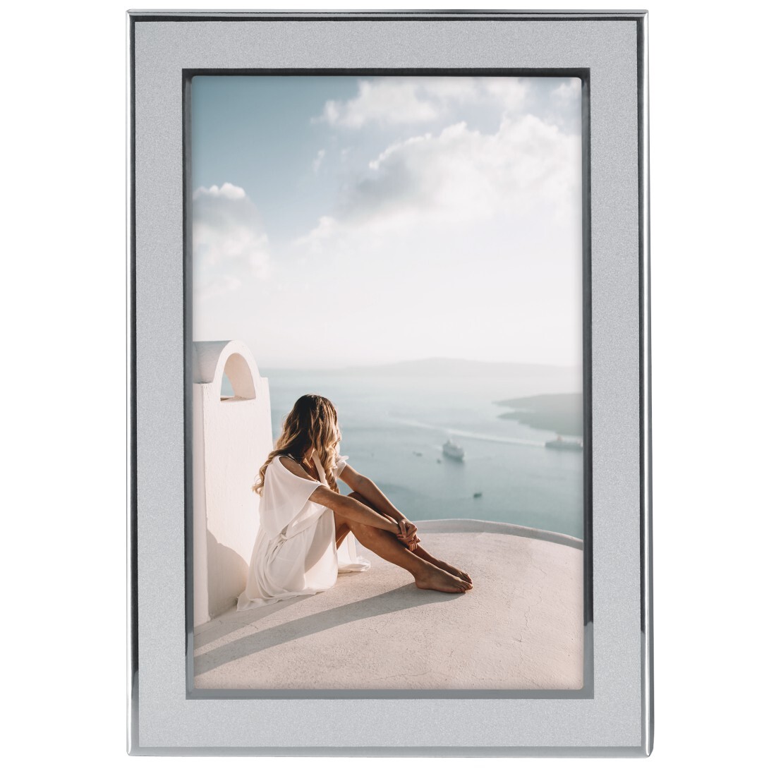 Cadre photo portrait Santorini 15x20 cm en bois blanc pour souvenir de vacances