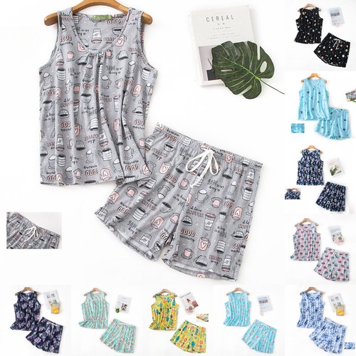 Pigiama donna estivo UK gilet/top pantaloncini/COTONE set pigiama 2 pezzi da notte taglia/10-22 - Foto 1 di 34