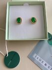 Jade & Stone Oval Earrings*Goldtone Setting* Pierced Post*Msrp$85.00*nib
