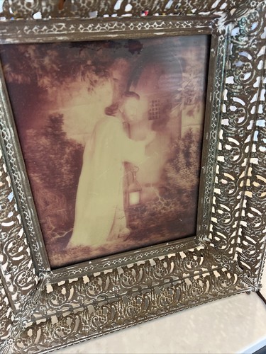 Vintage Lighted Religious Jesus Hologram Lenticular Brass Picture Frame 15.5" - Picture 4 of 13