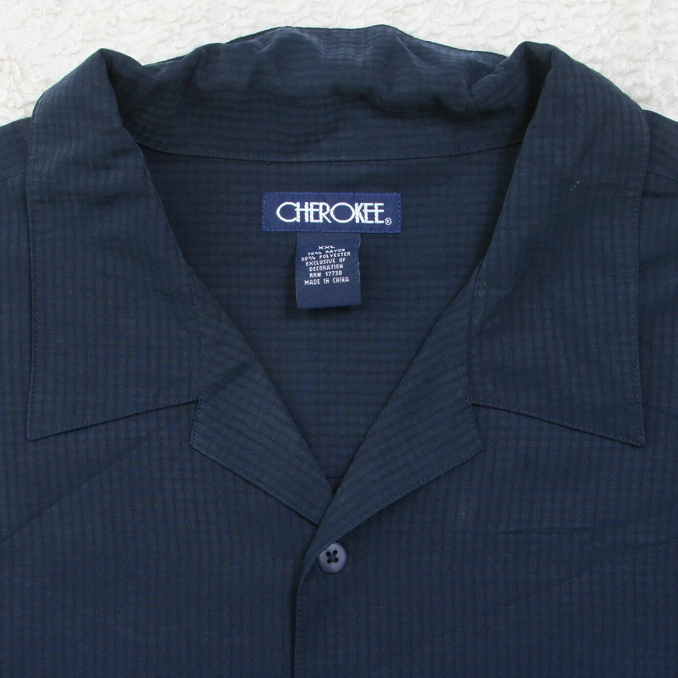 Camisa social masculina XXL Cherokee azul branca rayon poliéster manga curta 2XL 1-362 - Imagem 3 de 4