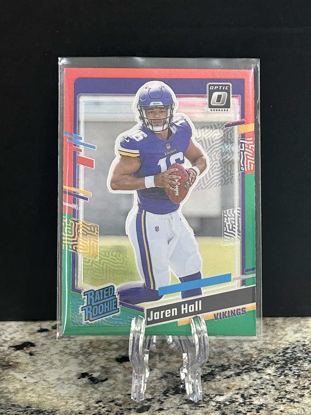 2023 Donruss Optic Preview Jaren Hall Red And Green Rated Rookie #367 Vikings