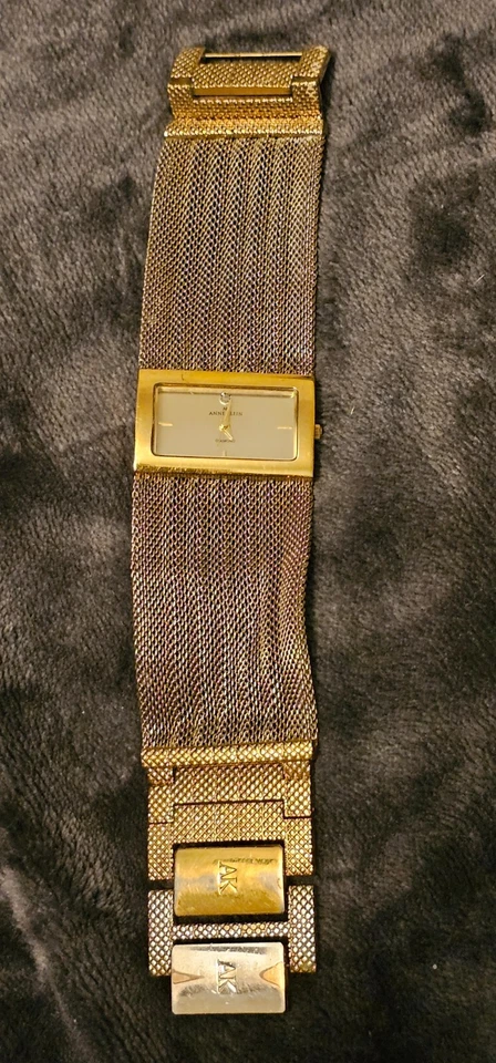 Womens Anne Klein Diamond Quartz Gold Tone Wide Mesh Watch Band VTG Vintage - Image 2 of 4