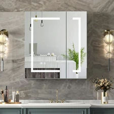 LED Medicine Cabinet Lighted Defogger Bathroom Wall Mount Mirror Cabinet Storage