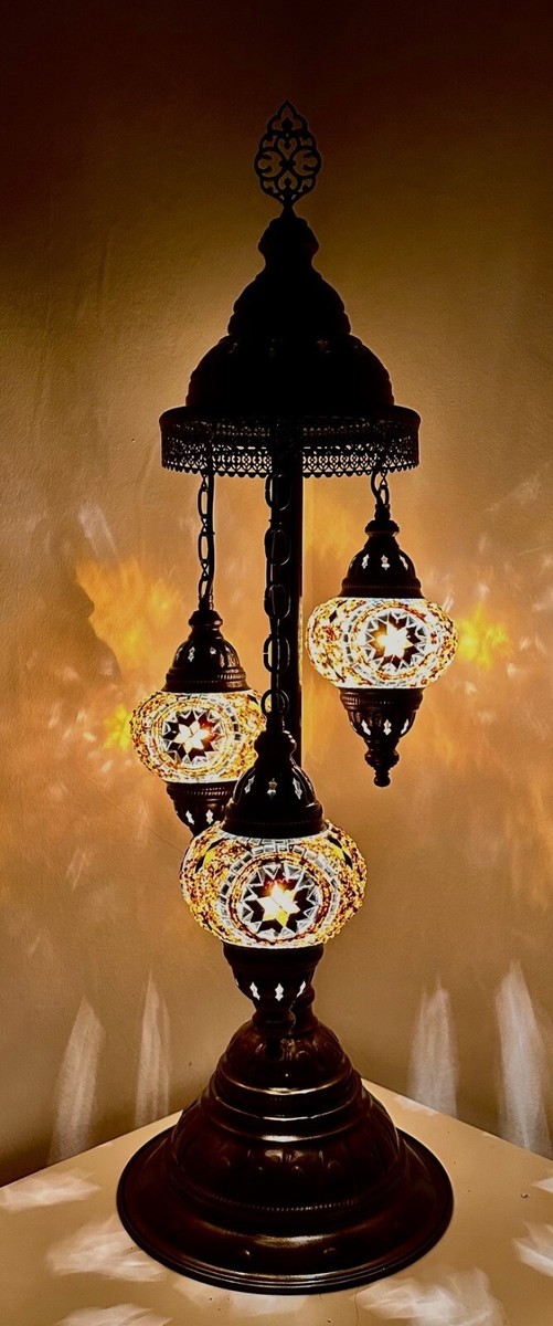 Samarkand Mosaiklampe – Orientalische Tischlampe, Orange, Handarbeit, E14-Fassung