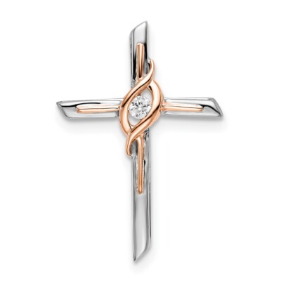 10k Bicolor Gold Weiß & Rose Diamant Kreuz Kette Plättchen Anhänger