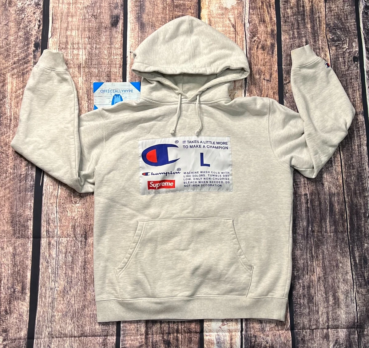 supreme champion label hooded sweatshirt